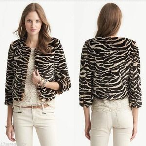 Banana Republic Womens Faux Fur Animal Print Crop Coat Jacket Size S Black